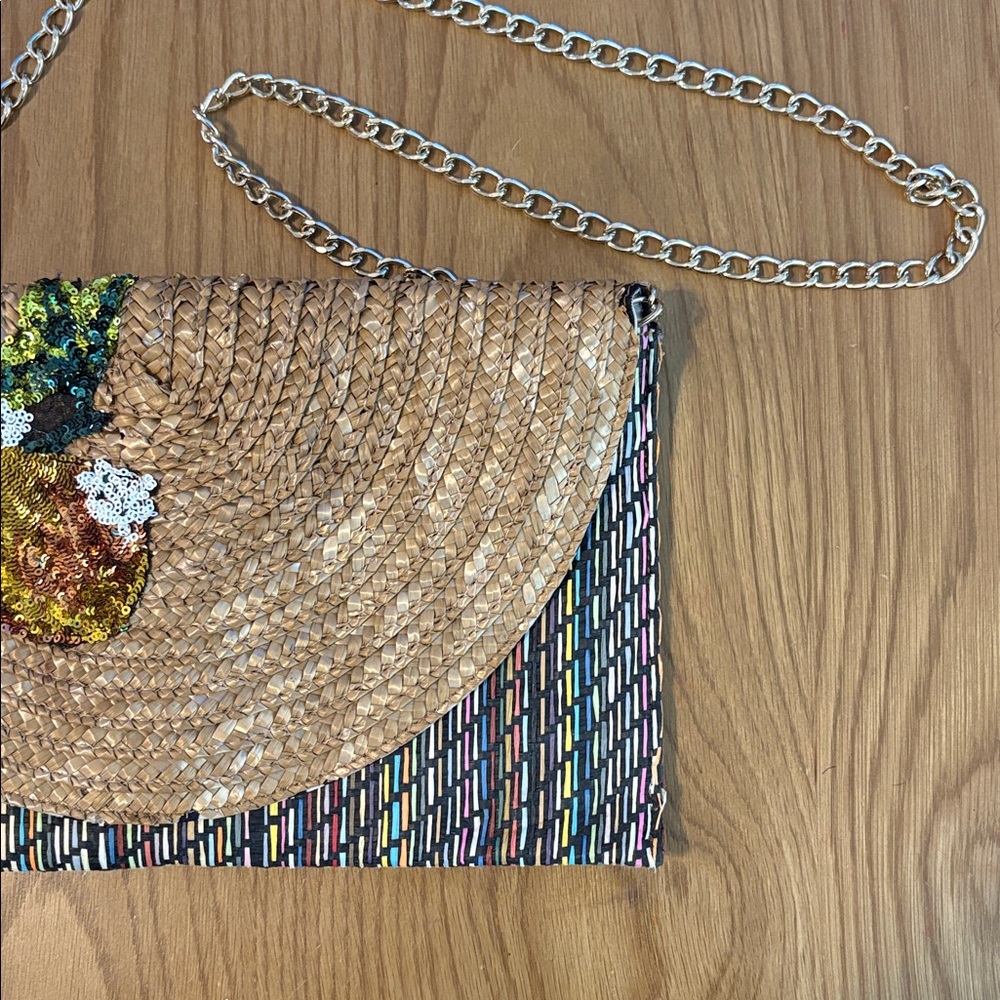 Betsey Johnson Sequin Straw Envelope Crossbody Clutch - Picture 3 of 9